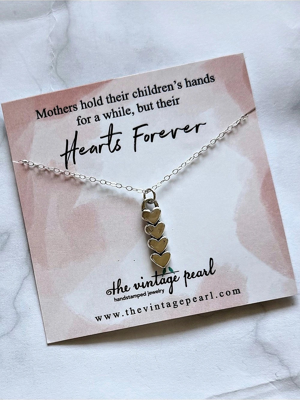 The Vintage Pearl Hearts Forever Necklace (4 Hearts) ) Sterling Silver